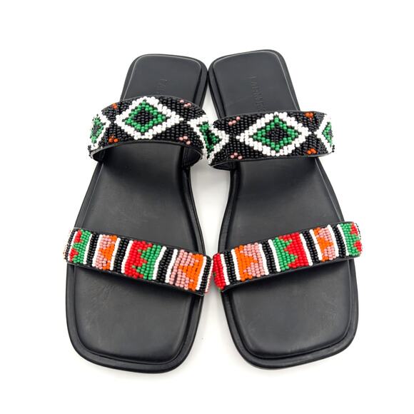 Farm Rio Beaded Slide Sandal Women's Square Open Toe Black Size US9 EU40 - Picture 3 of 13